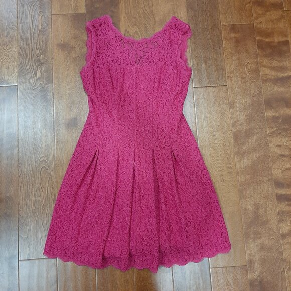 🔥 Adrianna Papell pink lace couture low back coquette pleated flare dress - Picture 4 of 16